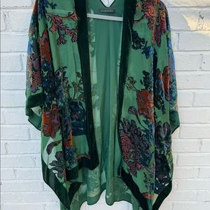 Kimono Cape Shawl Flocked Velvet Floral Design O/S
